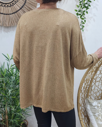 Pull femme lurex oversize étoile flamme col V