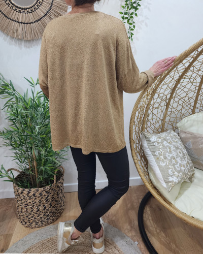 Pull femme lurex oversize étoile flamme col V