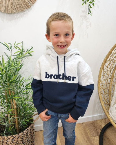 Sweat à capuche enfant gris et bleu marine Brother