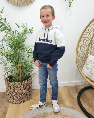 Sweat à capuche enfant gris et bleu marine Brother