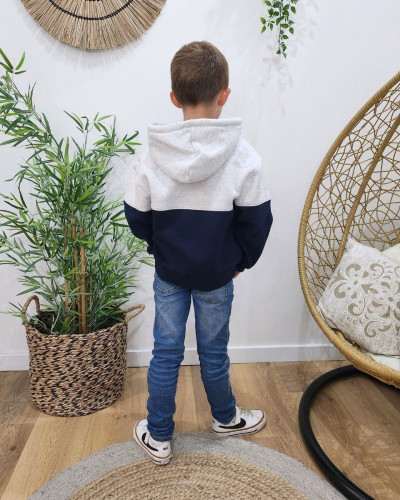 Sweat à capuche enfant gris et bleu marine Brother