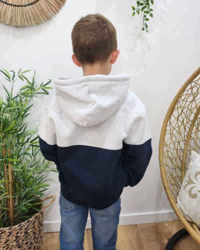 Sweat à capuche enfant gris et bleu marine Brother