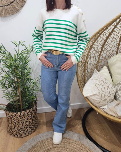 Pull femme vert marinière Aelis
