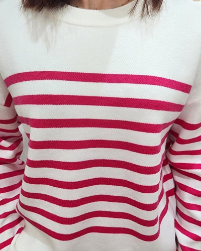 Pull femme fuchsia marinière Aelis