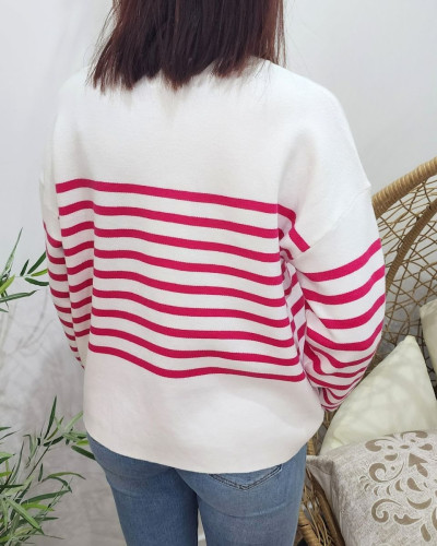 Pull femme fuchsia marinière Aelis