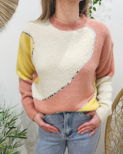 Pull femme rose écru jaune Ornella