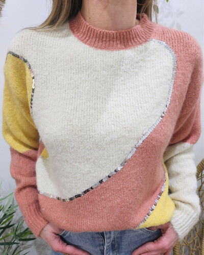 Pull femme rose écru jaune Ornella