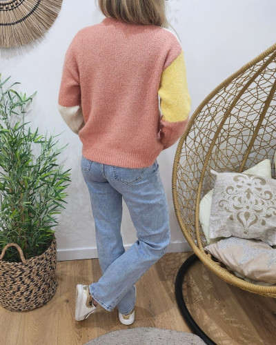 Pull femme rose écru jaune Ornella