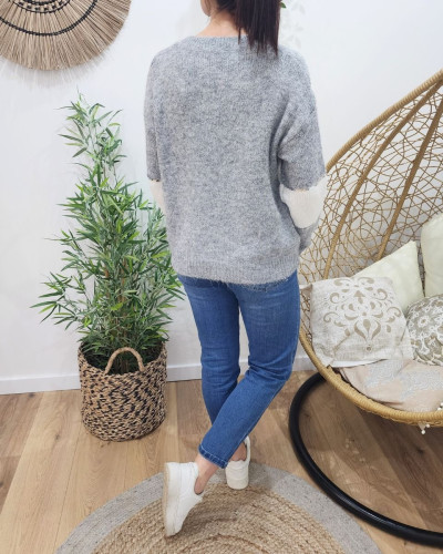 Pull femme gris blanc sequins argent Luciana