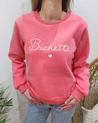 Sweat femme rose broderie Bichette