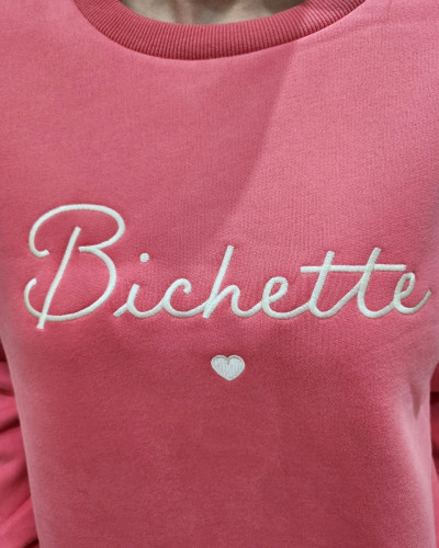 Sweat femme rose broderie Bichette