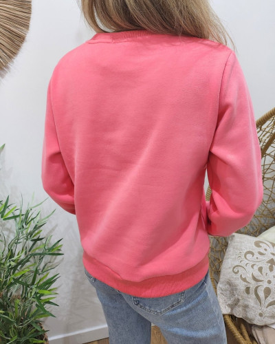 Sweat femme rose broderie Bichette