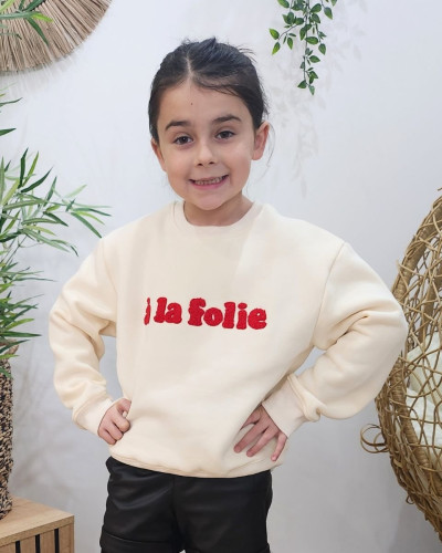 Sweat enfant beige A la folie rouge