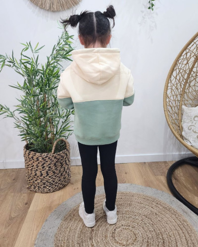 Sweat à capuche enfant beige et vert Sister