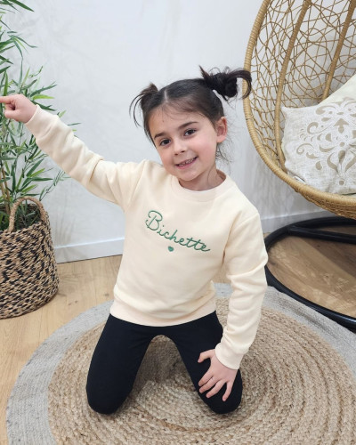 Sweat enfant beige broderie Bichette verte