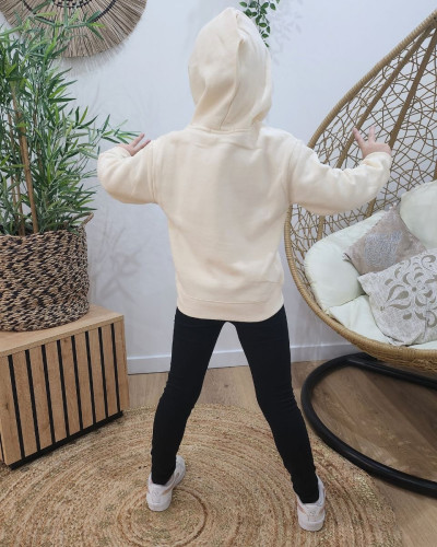 Sweat à capuche enfant beige broderie Pipelette camel