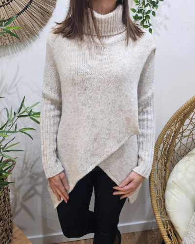 Pull femme croisé à col roulé