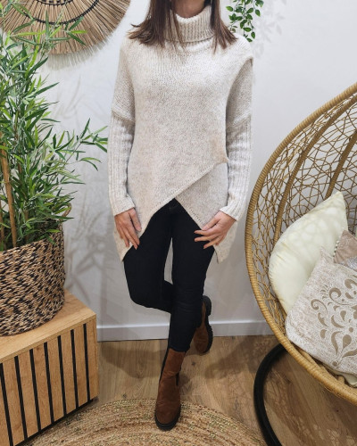 Pull femme croisé à col roulé