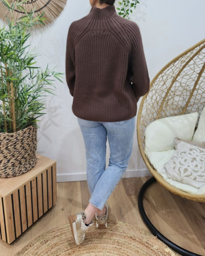 Pull femme cotelé col roulé