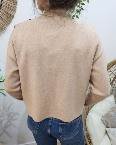 Pull femme camel clair broderie coeur dégradé dorée
