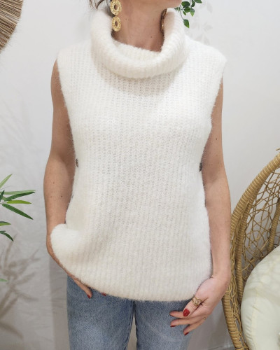 Pull femme sans manches col roulé Trudie