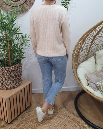 Pull femme uni chiné manches boutonnées Mirabelle