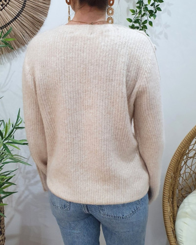 Pull femme uni chiné manches boutonnées Mirabelle