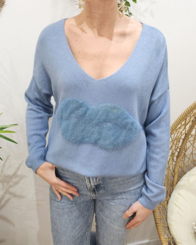 Pull femme col V bouche