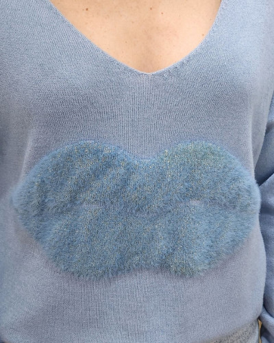 Pull femme col V bouche