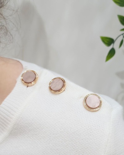 Pull femme marinière col boutonné écru et taupe