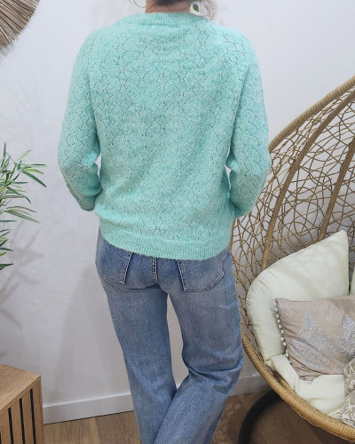 Pull femme vert d'eau boutons dorés Olympia