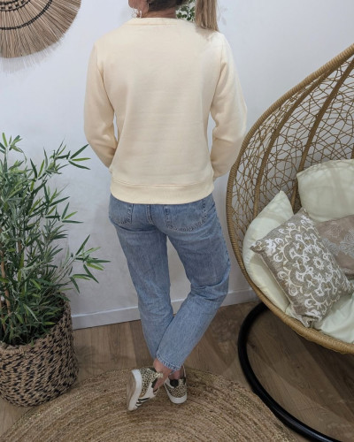 Sweat femme beige broderie j'irai où tu iras marron glacé