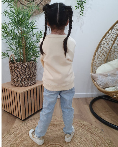 Sweat enfant beige broderie j'irai où tu iras marron glacé