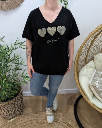 Pull fin femme oversize manches courtes Red heart