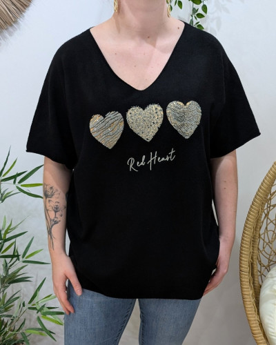 Pull fin femme oversize manches courtes Red heart