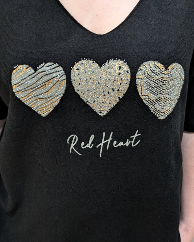 Pull fin femme oversize manches courtes Red heart