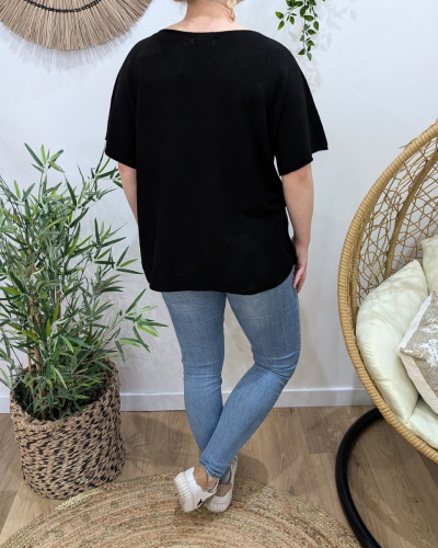 Pull fin femme oversize manches courtes Red heart