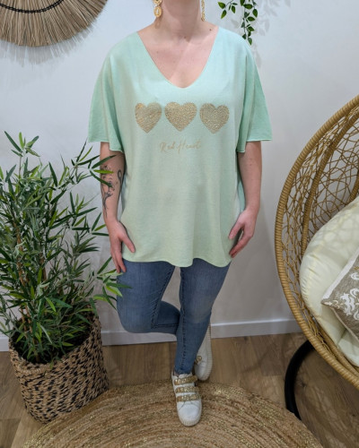 Pull fin femme oversize manches courtes Red heart