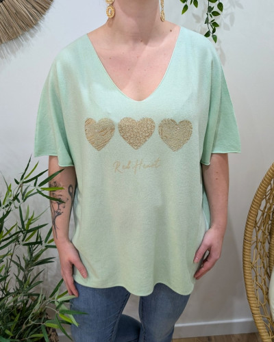 Pull fin femme oversize manches courtes Red heart