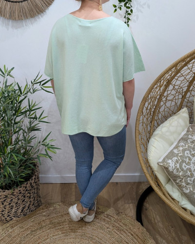 Pull fin femme oversize manches courtes Red heart