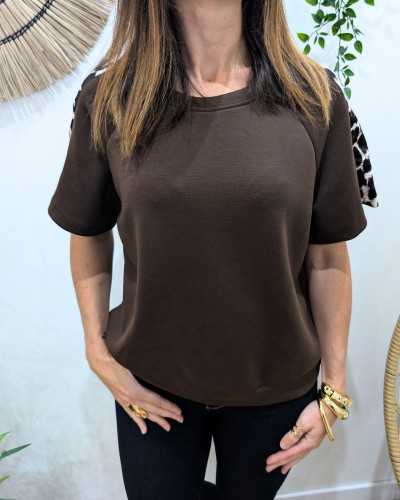 Pull fin femme sportswear manches léopard
