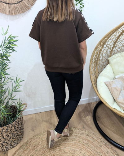 Pull fin femme sportswear manches léopard