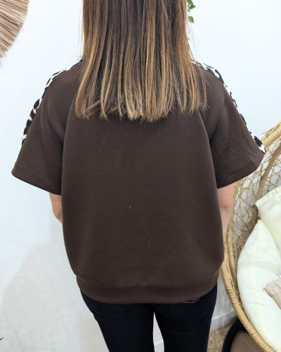 Pull fin femme sportswear manches léopard