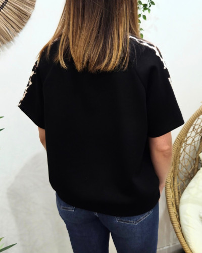Pull fin femme sportswear manches léopard