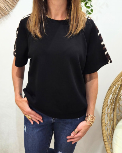 Pull fin femme sportswear manches léopard