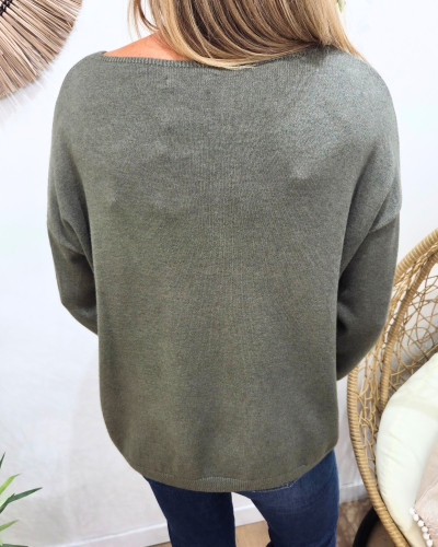 Pull fin femme uni col V Bérénice