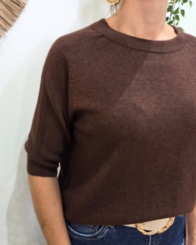 Pull court femme uni col rond Clématite