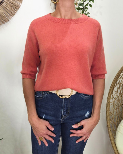 Pull court femme uni col rond Clématite