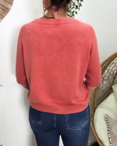 Pull court femme uni col rond Clématite