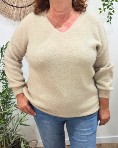 Pull femme uni col V Daphnéa